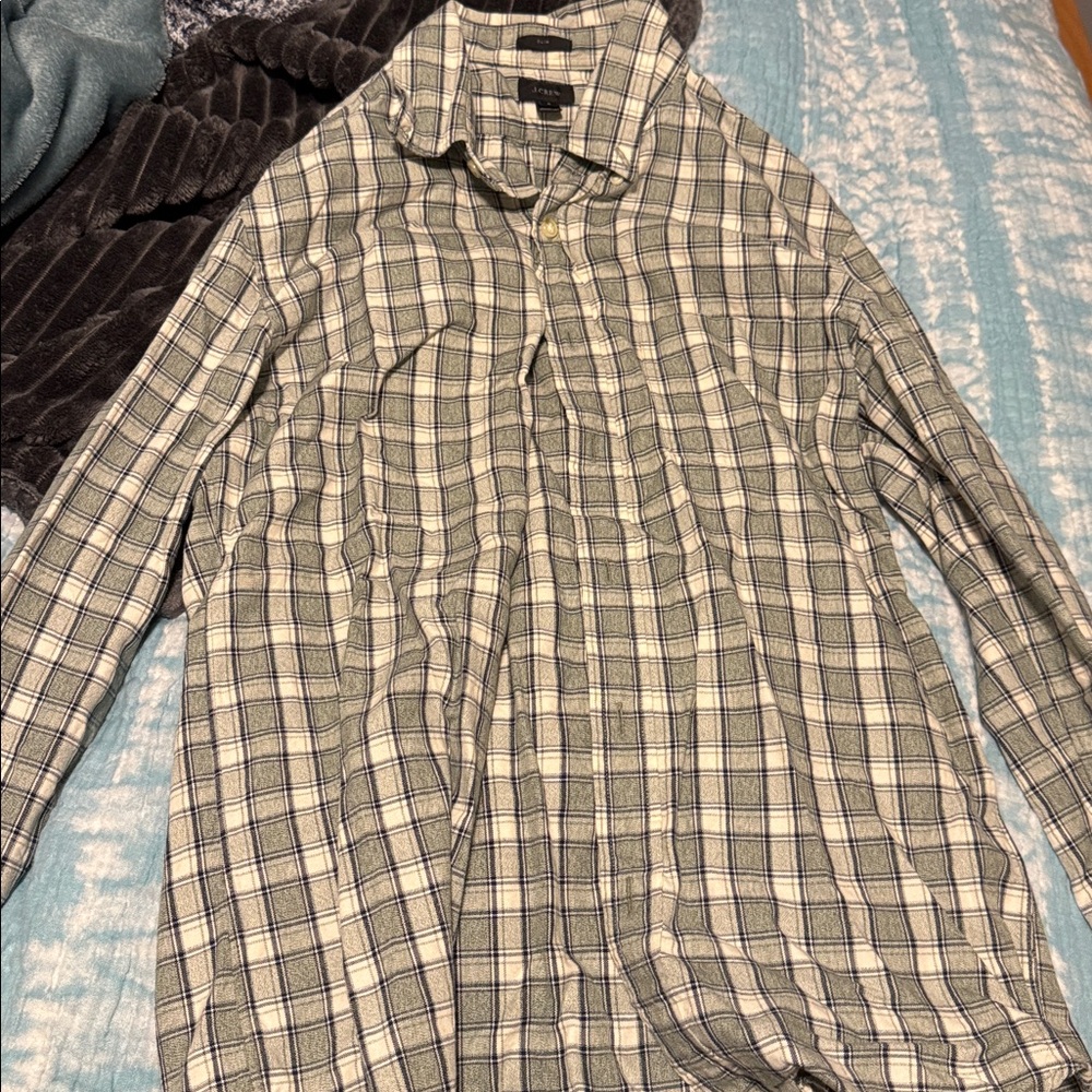 J. Crew Green and White Plaid Shirt